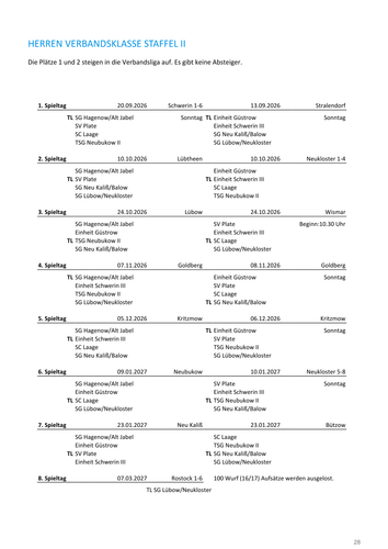 Spielplan Kegeln 2026 - 2027